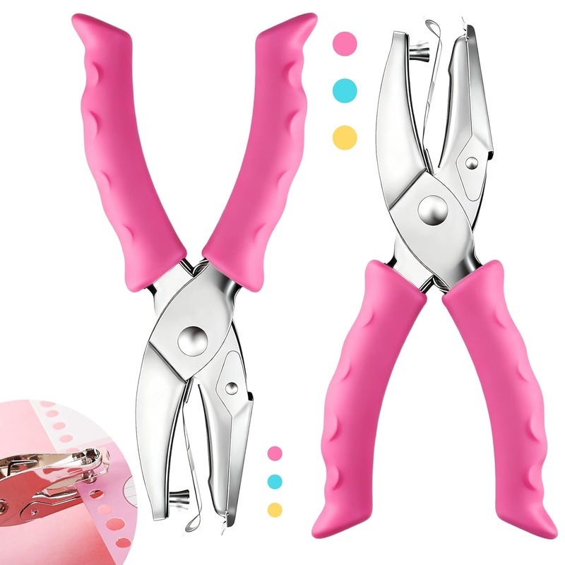CNTVO Single Hole Punch, 2 Pcs 1/4" and 1/8" Hole Puncher with Pink Soft Grip for Home, Office and Classroom, Handheld Circle Small Hole Paper Punch for Crafts, Scrapbooks, Tags, Tickets - Image 1